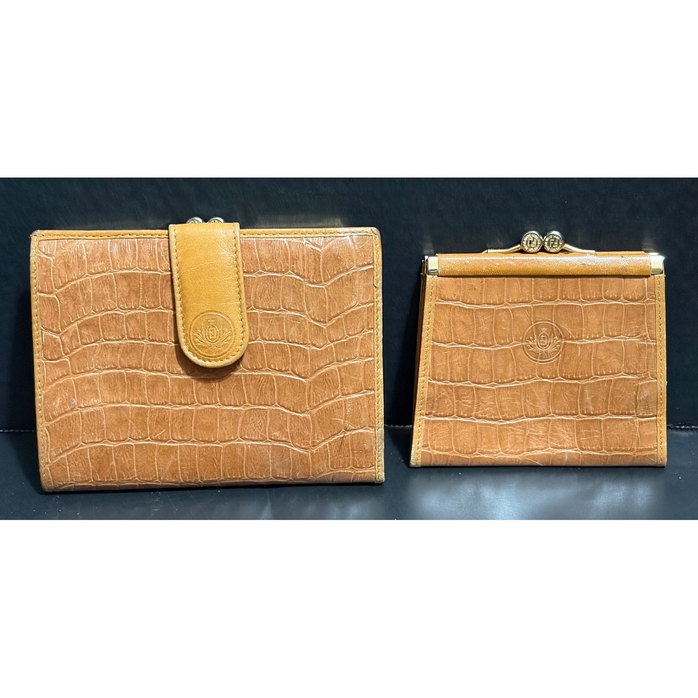 Fendi Exclusive Neiman Marcus Croc Embossed Leather Wallet Coin Purse Set Italy
